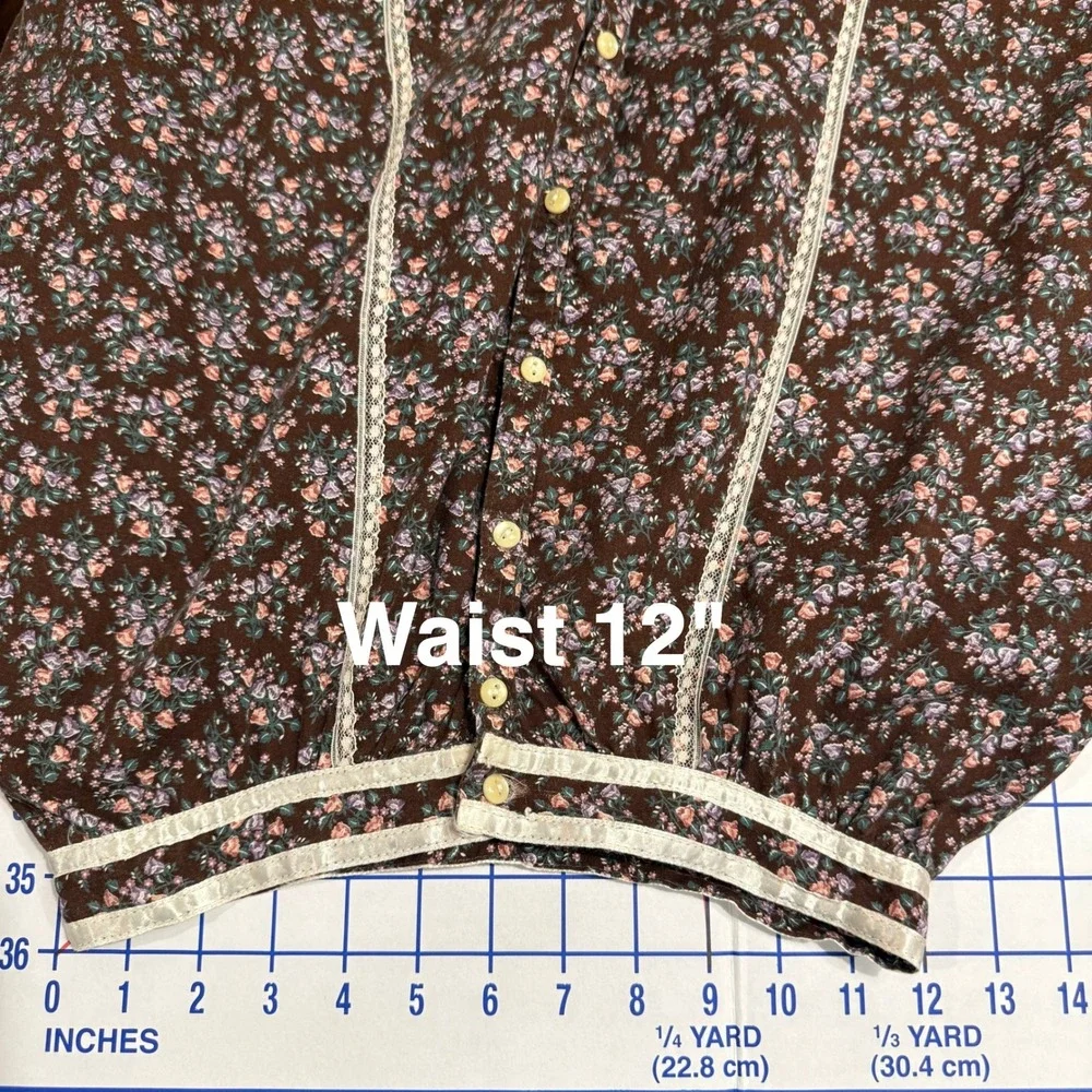 Vintage Jessica's Gunnies Skirt Set M Brown Ivory Floral Lace Prairie Cottage